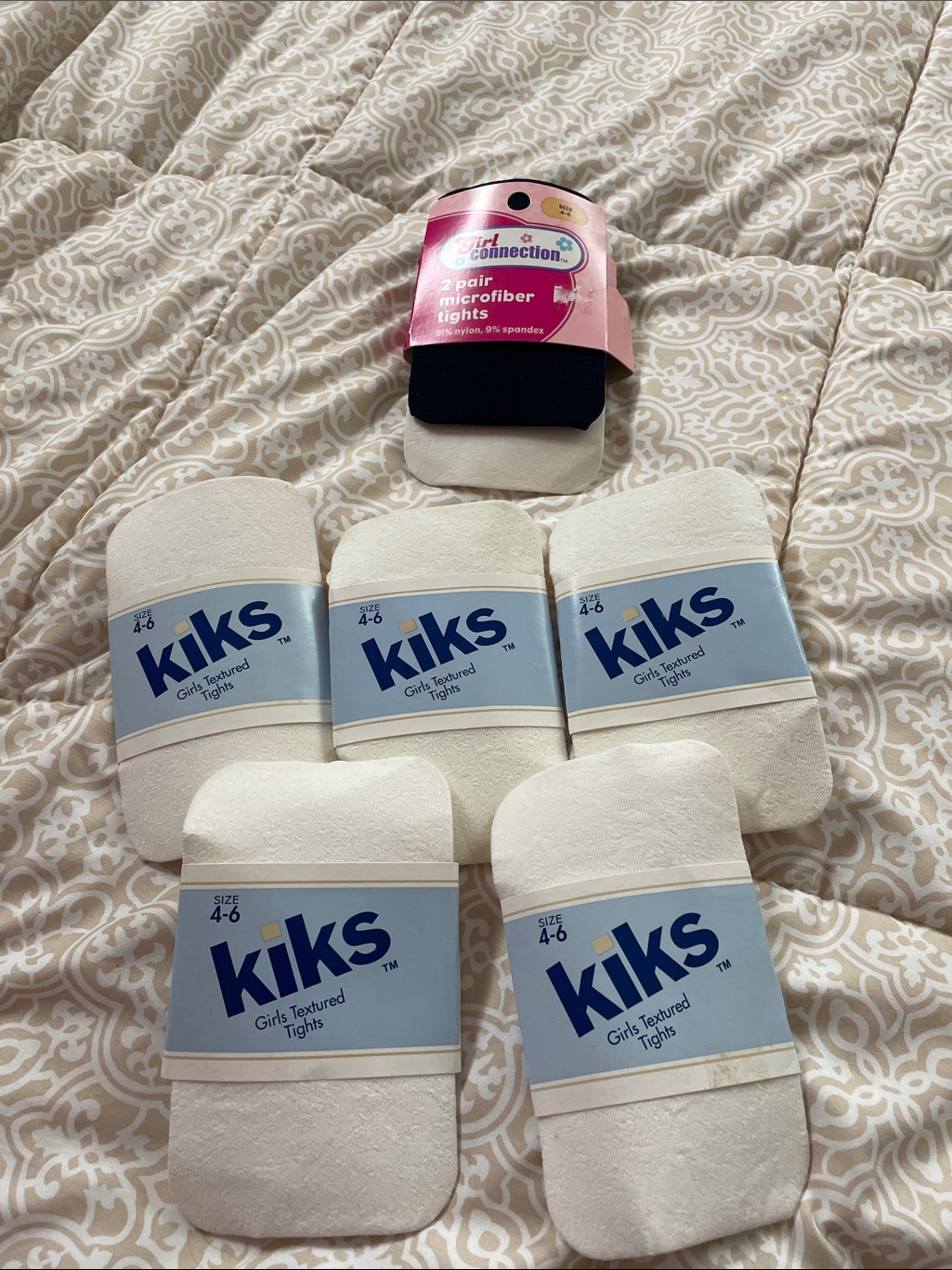 Girls Textured Tights White (Size 4-6)